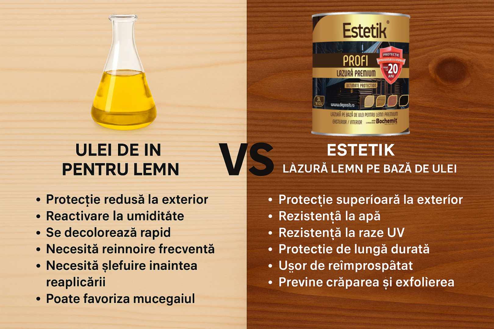 diferentre intre ulei de in pentru lemn si estetik